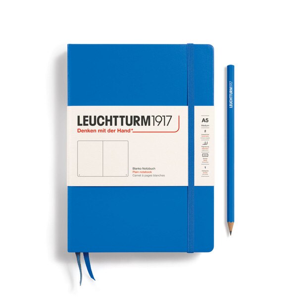 A sky blue hardcover notebook